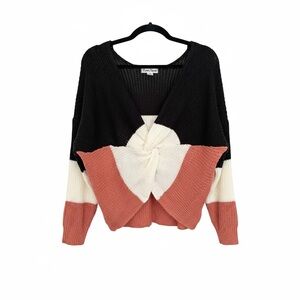 Colorblock Knit Sweater - Black, White, and Pink